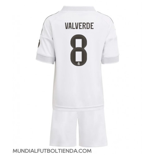 Camiseta Real Madrid Federico Valverde #8 Primera Equipación Replica 2025-26 para niños mangas cortas (+ Pantalones cortos)